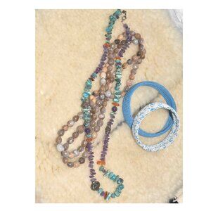 Vintage Woven Metal Bangles, Beaded Necklace and Turquoise Amethyst
